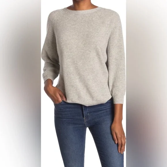 BA&SH 100% Cashmere “Cramy” Twist Back Ribbed Knit Sweater in Grey Sz S - Picture 5 of 14